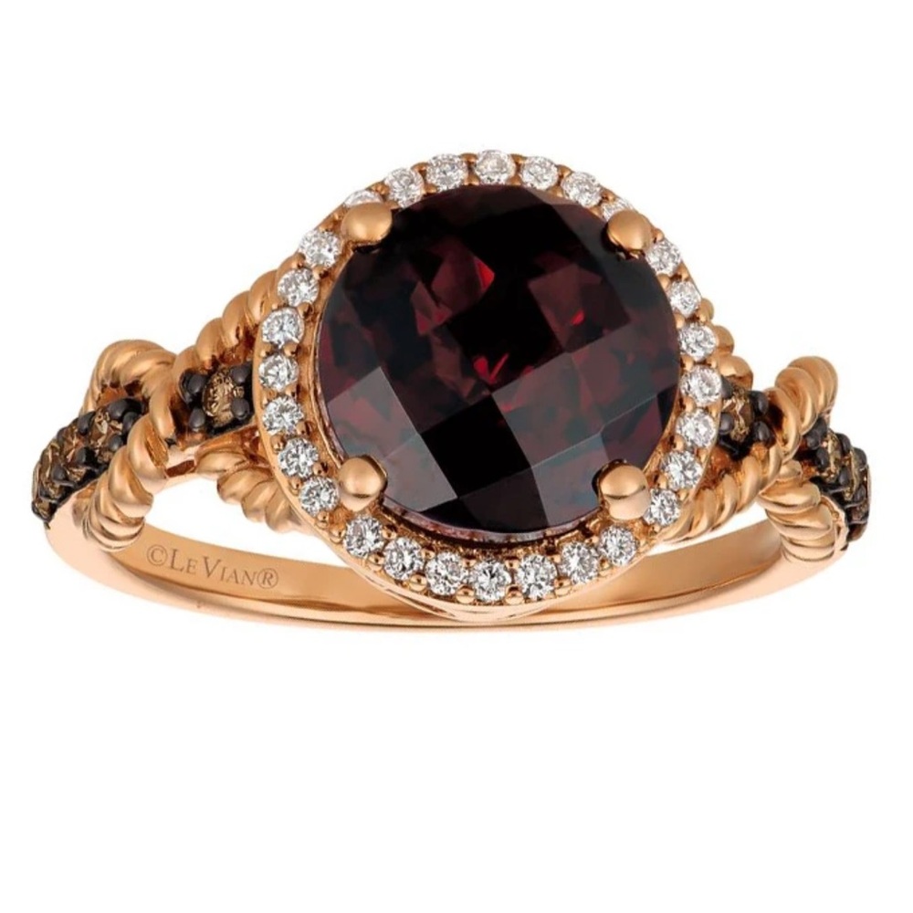 14K rose gold Le Vian Chocolatier Pomegranate Garnet & Diamonds Twist Rope Ring - Picture 10 of 11